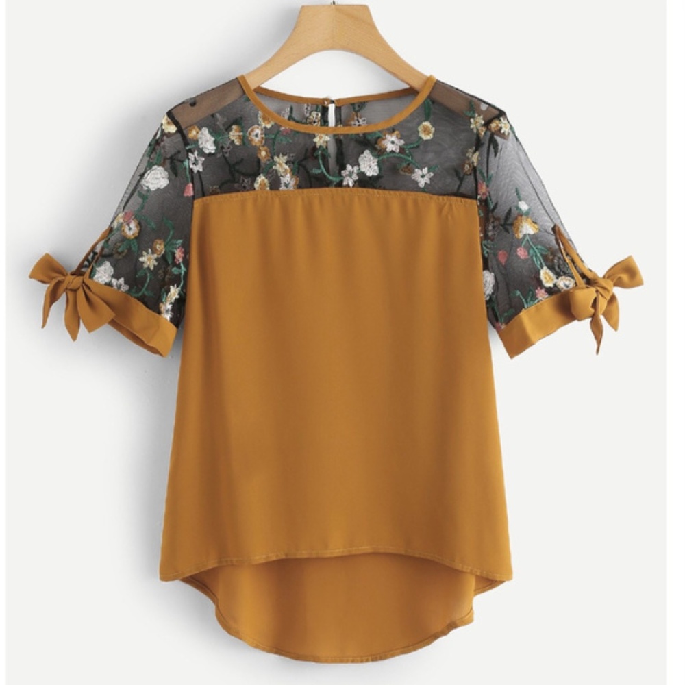 {Aluna Levi}Sheer Mesh Panel Embroidered Blouse